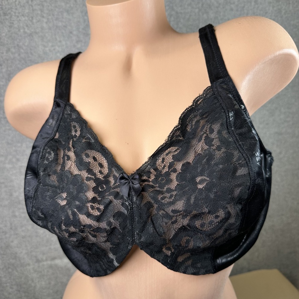 Lilyette 42D Womens Bra Minimizer Lace Underwire Adjustable Floral Unlined Black